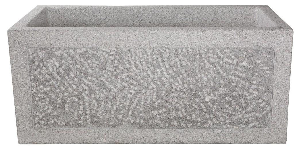 Wassertrog / Brunnen Granit grau, mit Schild
