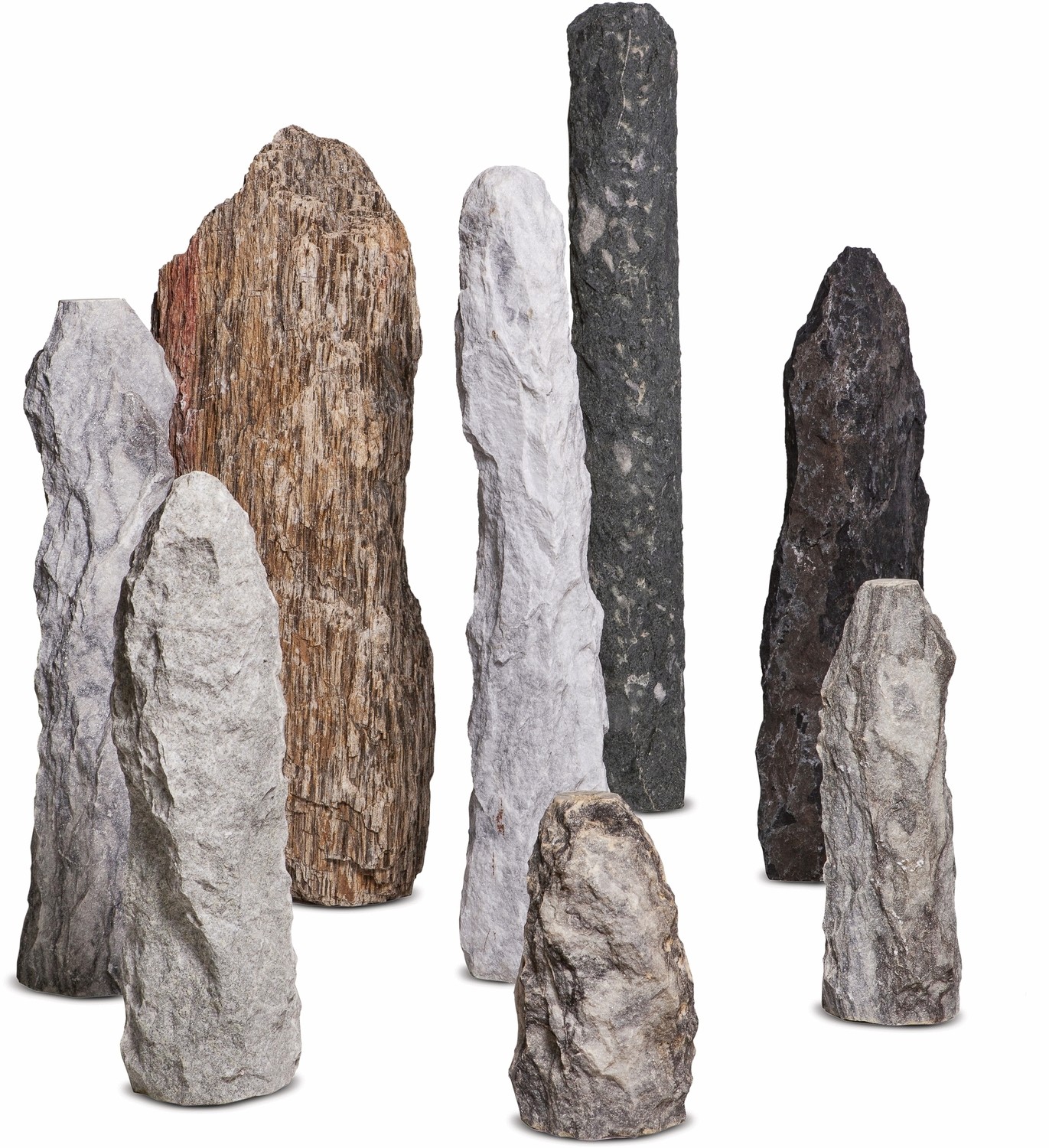 Quellstein aus Granit / Marmor in grau / grün / braun / rot-meliert